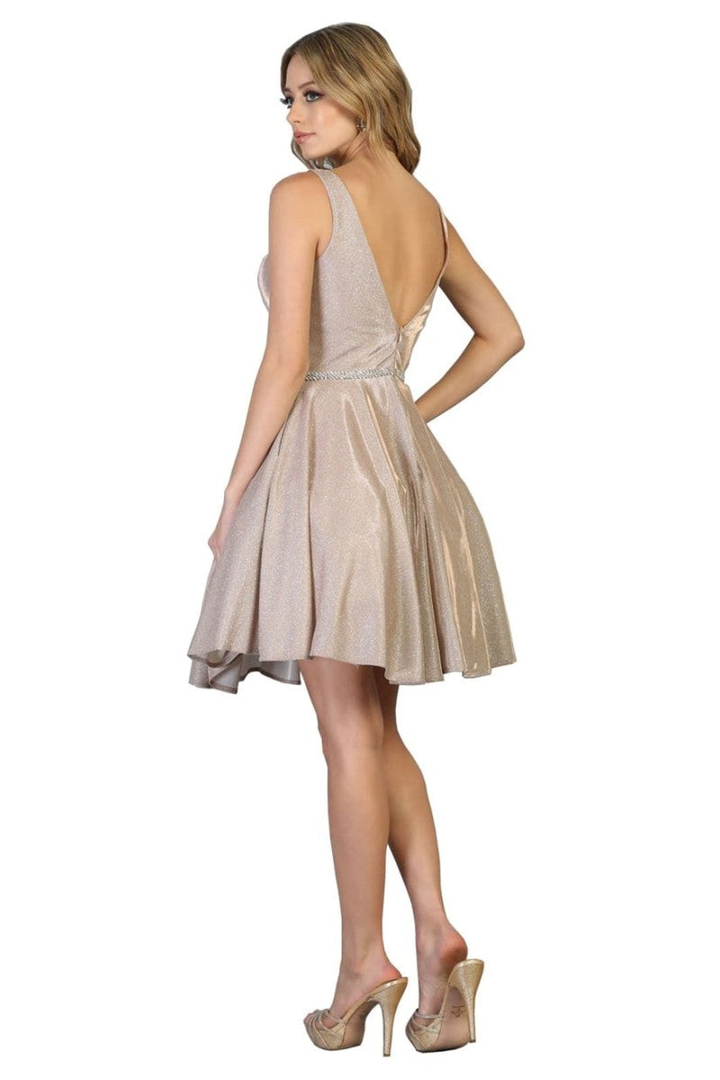 Sleeveless V-neck Glitter A-line Dress