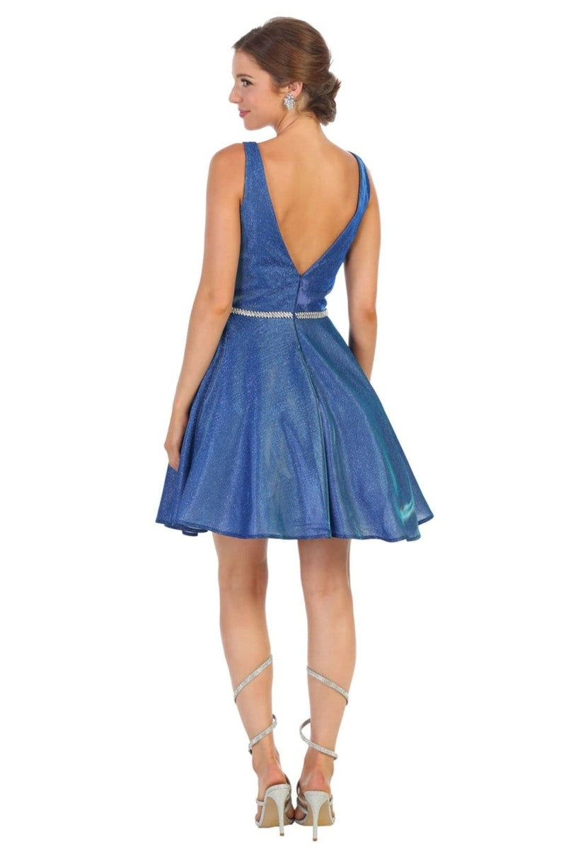 Sleeveless V-neck Glitter A-line Dress