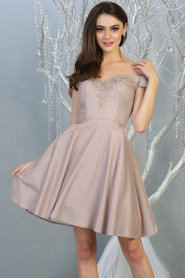 Embroidered Off-shoulder A-line Dress | MQ1788-20