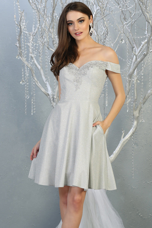 Embroidered Off-shoulder A-line Dress | MQ1788-20