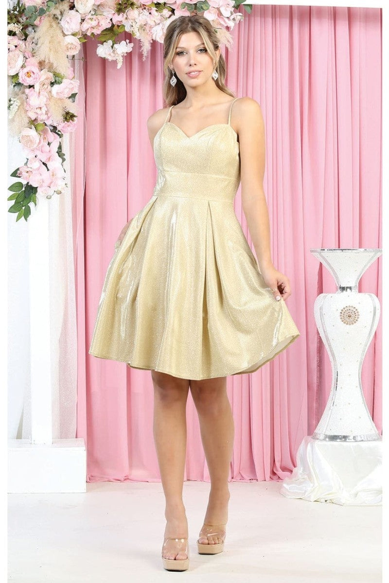 Gold Short Sweetheart Bodice Glitter A-line Dress