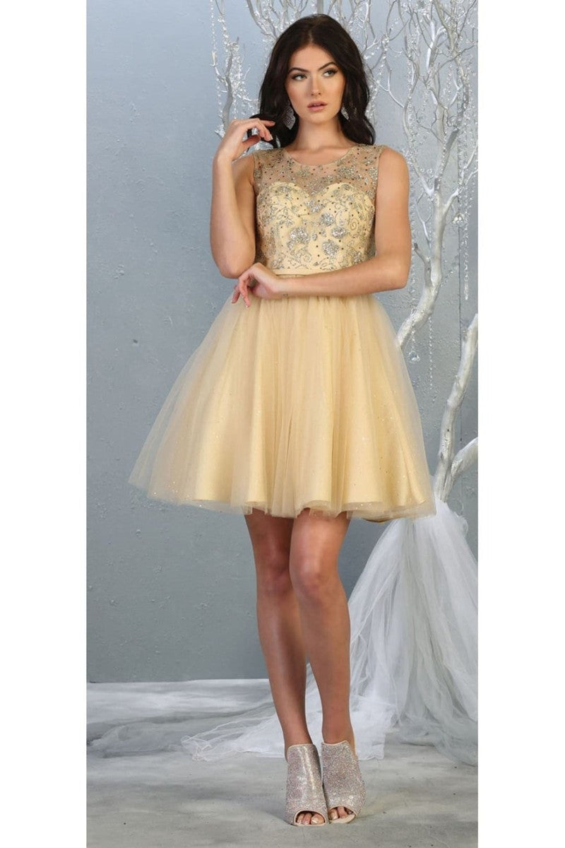 Champagne Illusion Sweetheart Glitter Tulle Dress