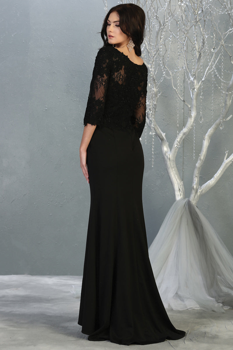 Sheer Quarter Sleeve Appliqued Trumpet Dress | MQ1810-MOB