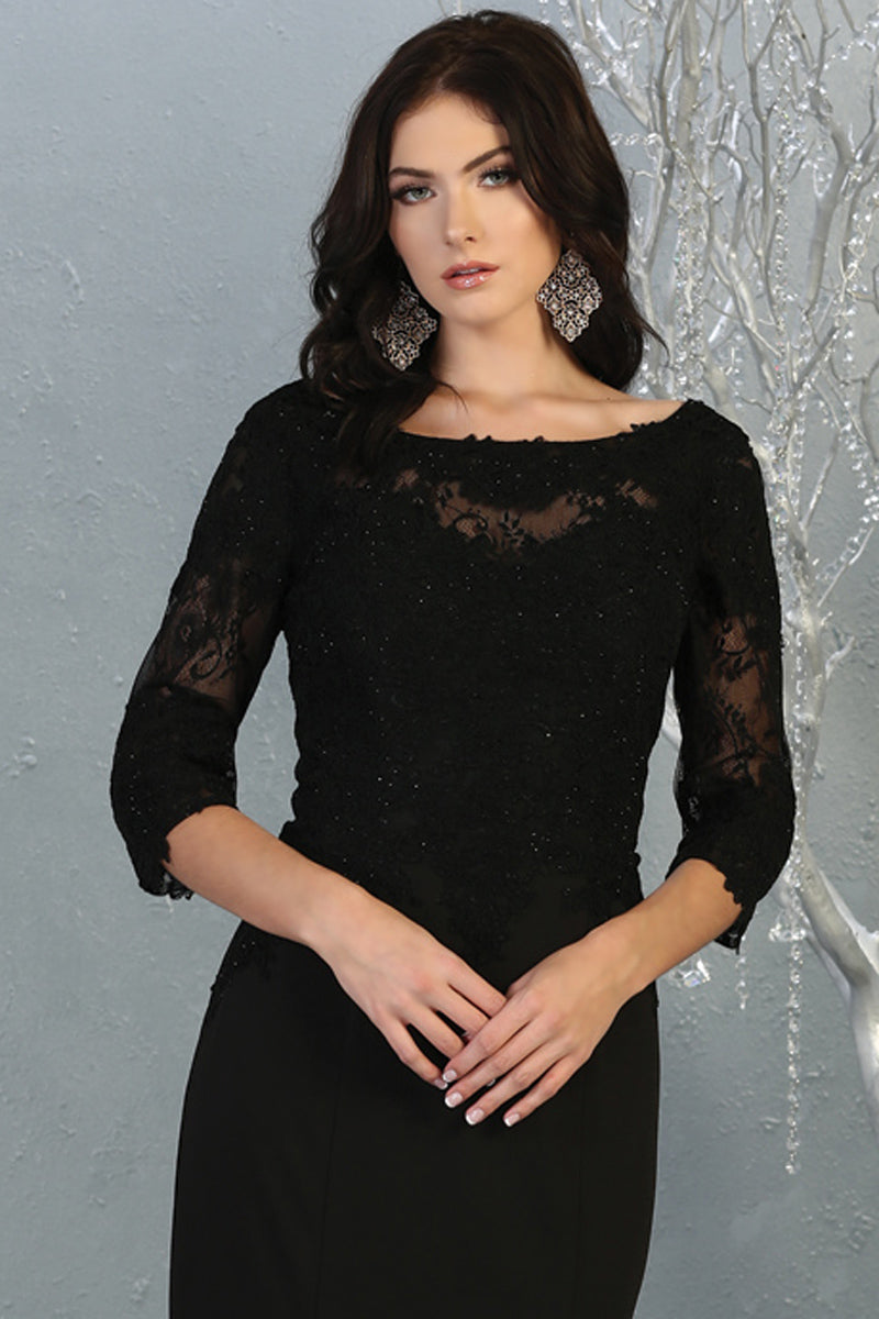 Sheer Quarter Sleeve Appliqued Trumpet Dress | MQ1810-MOB