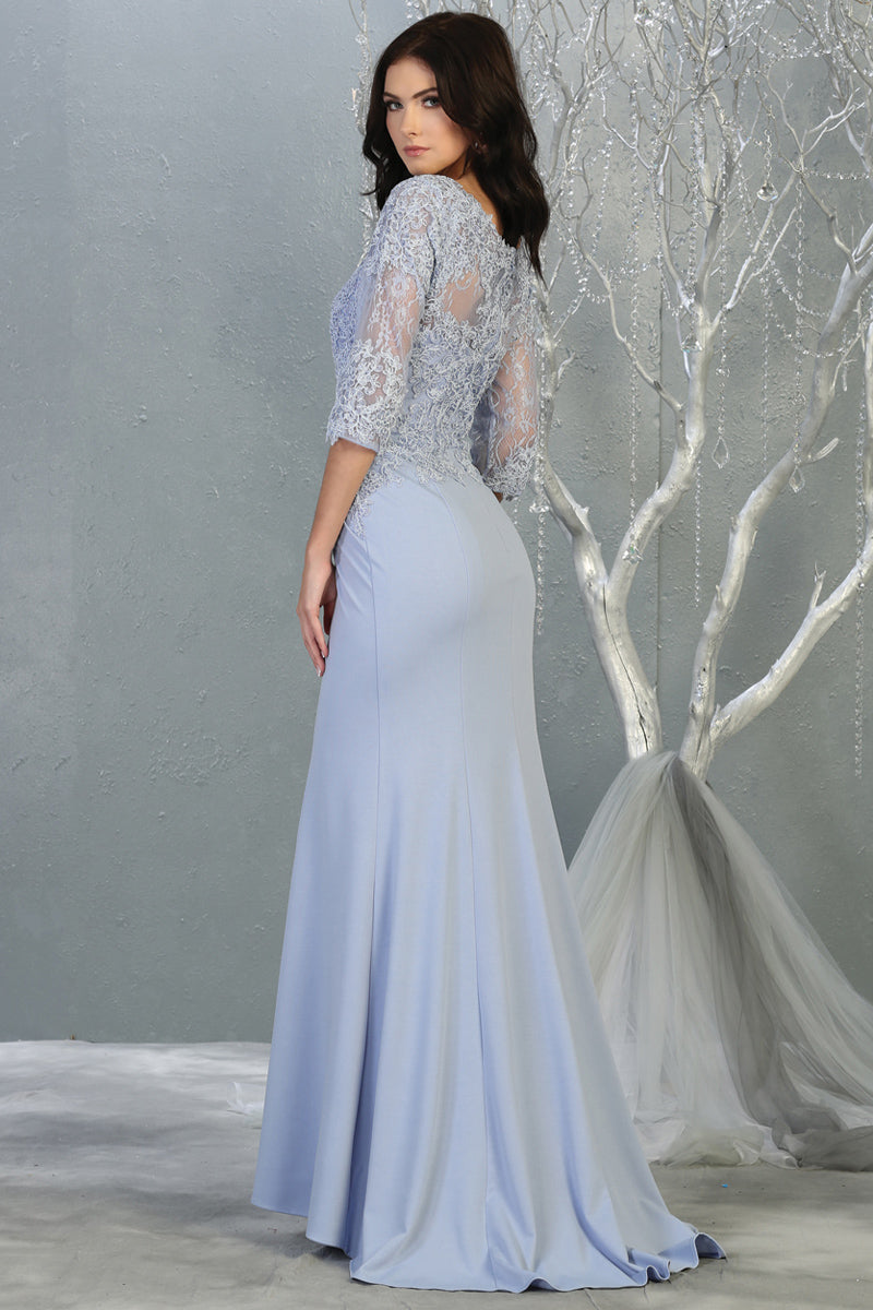 Sheer Quarter Sleeve Appliqued Trumpet Dress | MQ1810-MOB