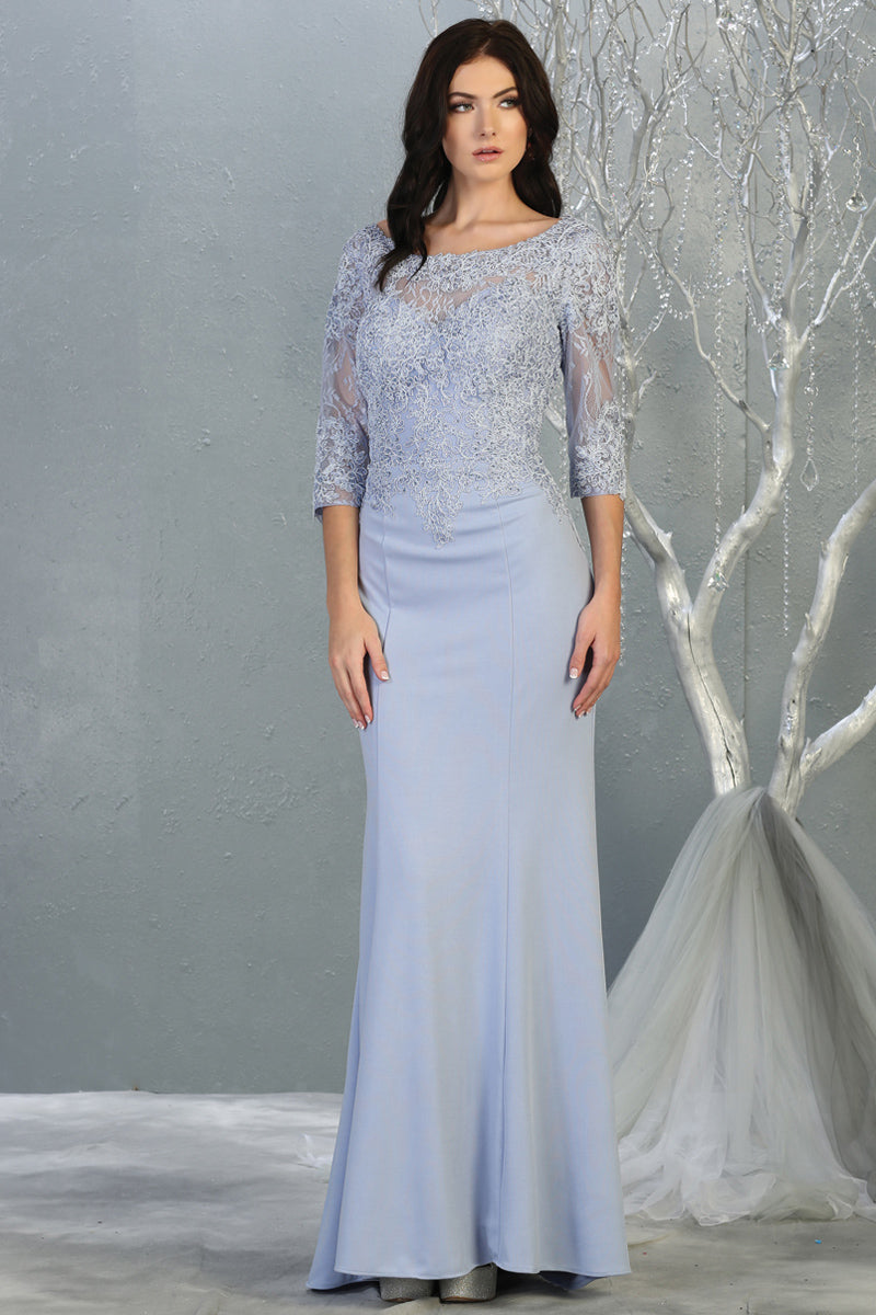 Sheer Quarter Sleeve Appliqued Trumpet Dress | MQ1810-MOB