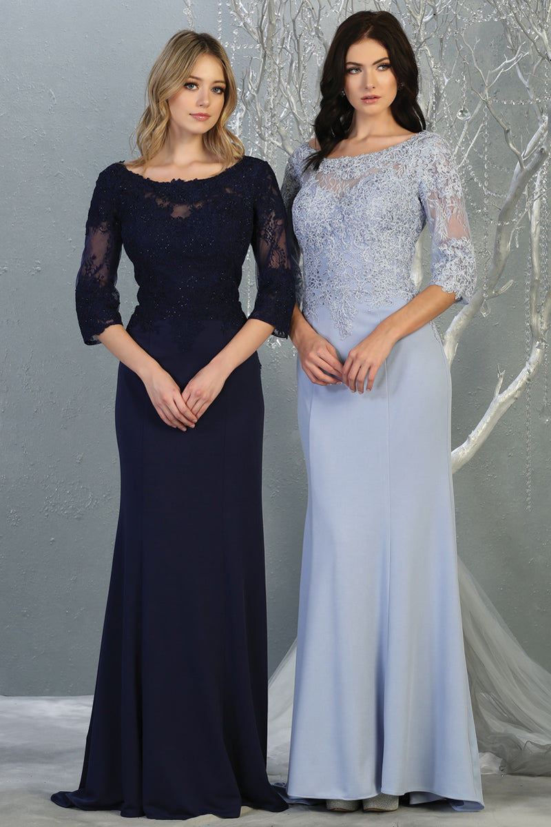 Sheer Quarter Sleeve Appliqued Trumpet Dress | MQ1810-MOB