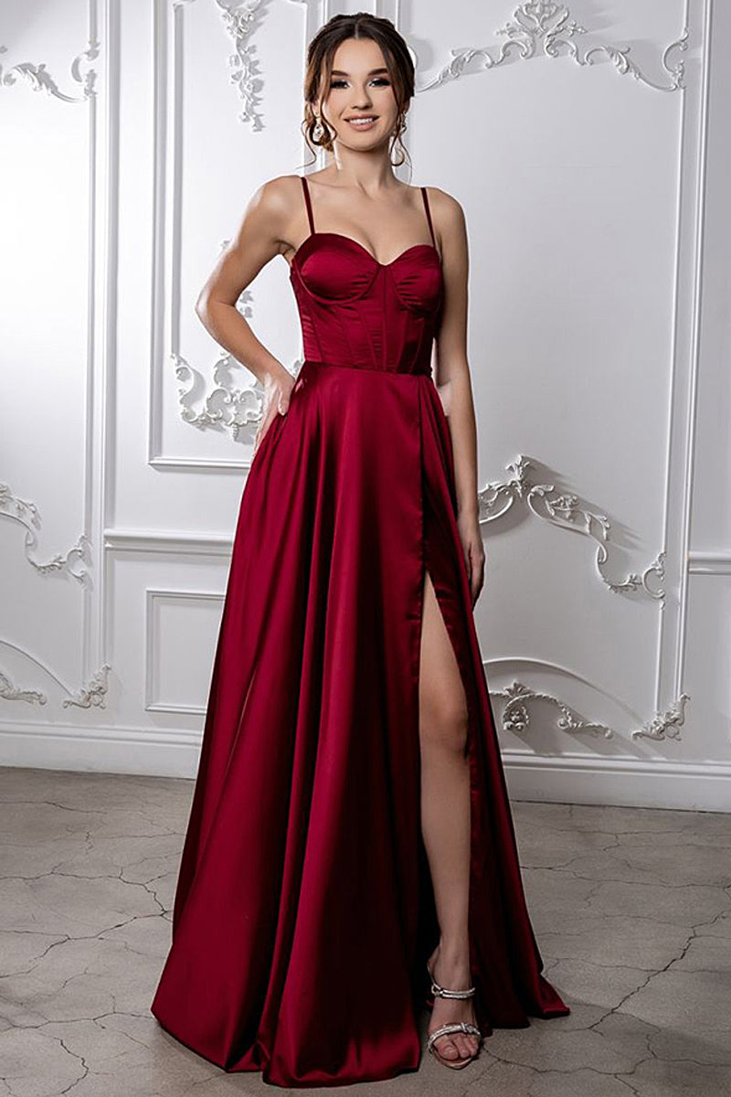 MQ2188-20-BM | Sleeveless Spaghetti Straps A Line Satin Bridesmai