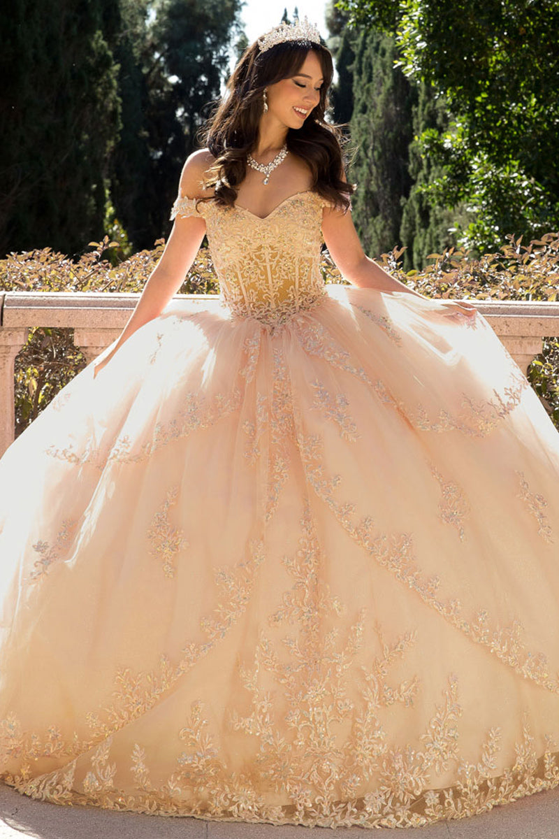 PQ1060-Q | Tiered Illusion Skirt Off Shoulder Quinceanera Ballgown