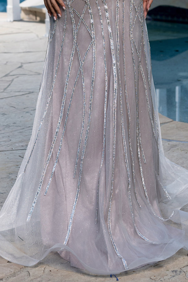 RQ8210-20-LF | Strapless Plunging Neckline Beaded Corset Gown