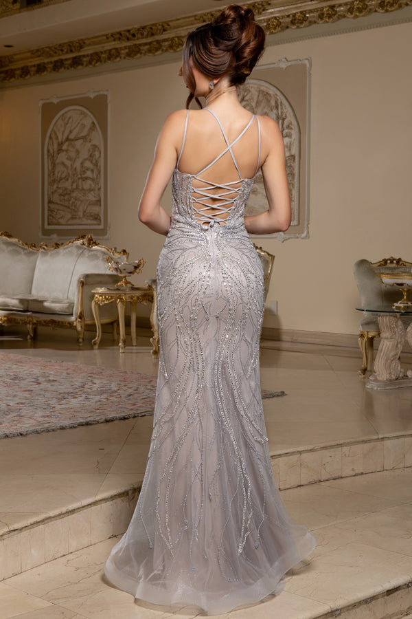 RQ8222-20-LF | Sleeveless Bead Embellished Sheath Dress