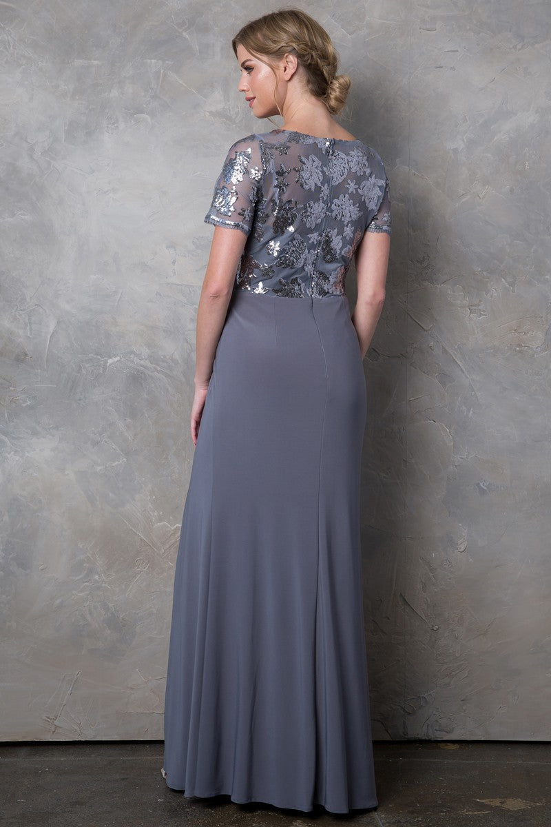 283-439-5X | Sequin Jersey Contrast MoB Dress – Babyfox Dress