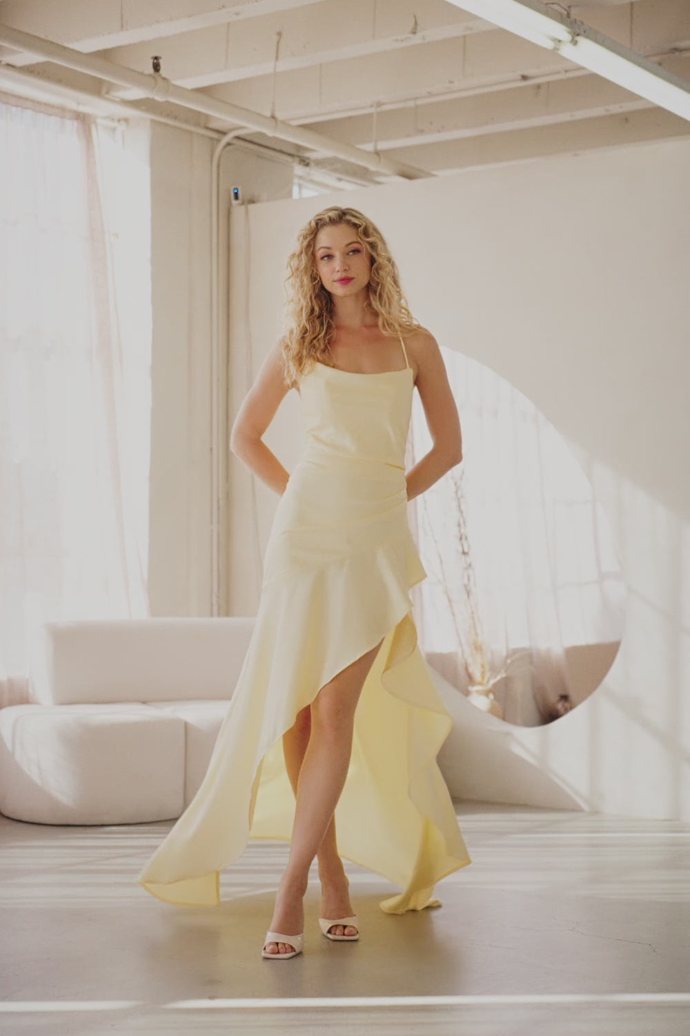 6131-SOLID | Spaghetti Strap Asymmetric Sheath Bridesmaid Dress