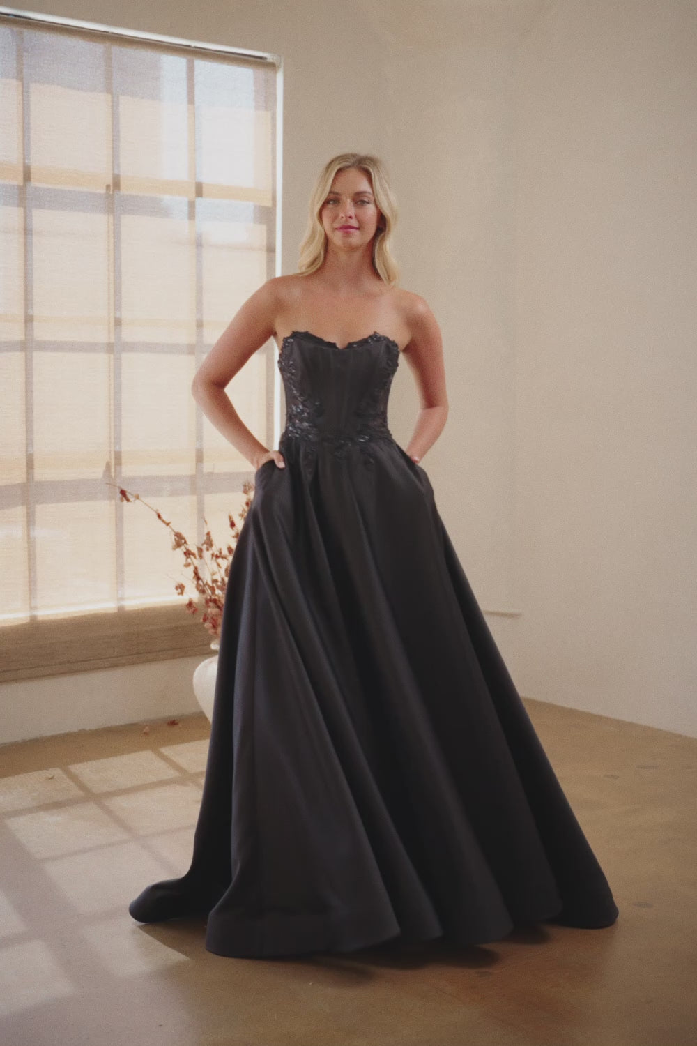 7093-AL | Strapless Sweetheart Sweep Length A Line Dress