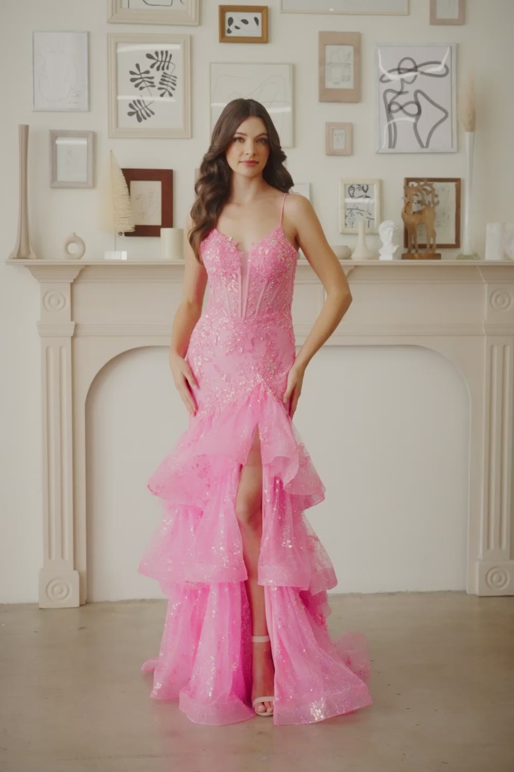 8062-LF | Sleeveless Plunging Neck Fitted Tier Skirt Dress