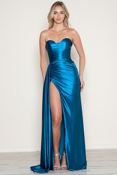 Sweetheart Pleated Side Waist Drape...