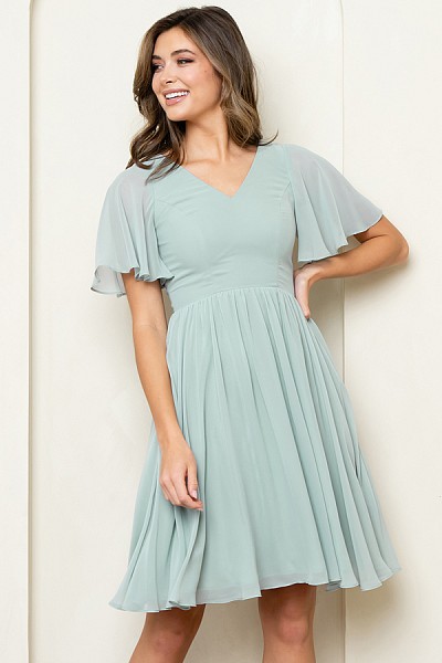 V Neckline Short Sleeve Chiffon Sho...