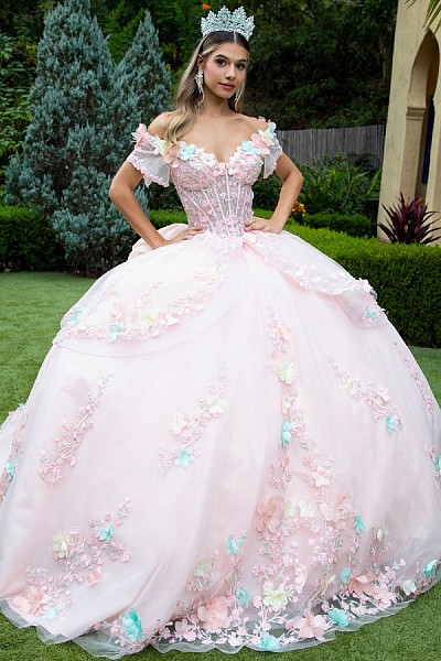 Off Shoulder 3D Applique Illusion D...