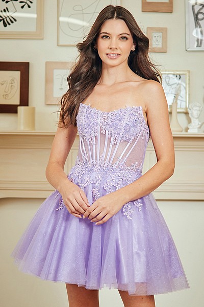 Strapless Boat Neckline Cocktail Sh...