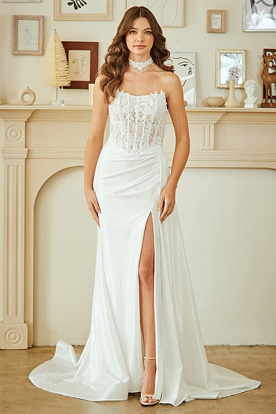 Strapless Bateau Neck Illusion Top ...