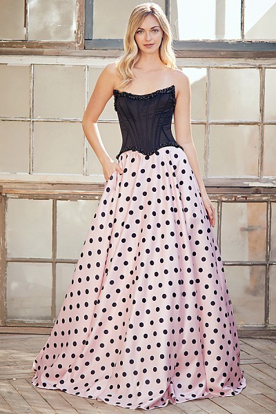 Strapless Bateau Neck Polkadots A L...