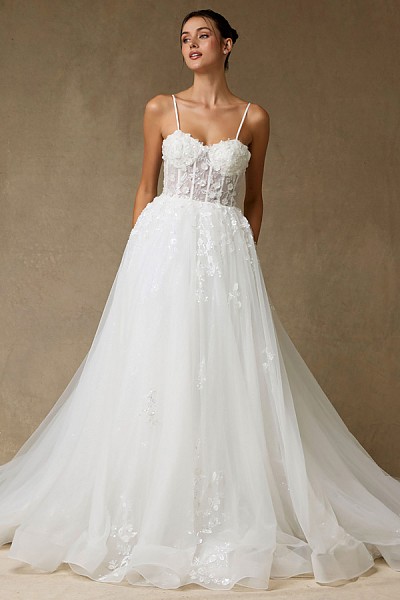 A Line Wedding Gown w/ Lace Appliqu...