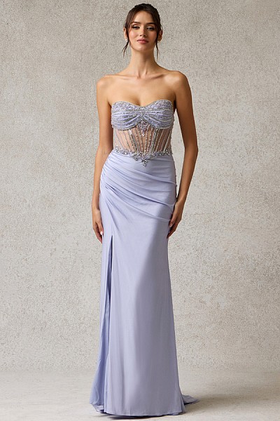 Strapless Embellished Illusion Top ...