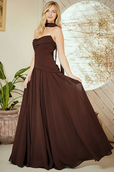 Pleat Detail Strapless Chiffon A Li...