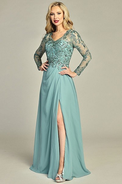 Sheer Long Sleeve Scoop Neck A Line...