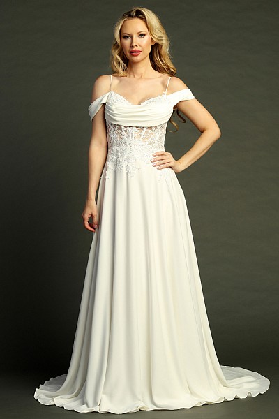 Off Shoulder Cowl Neckline A Line W...