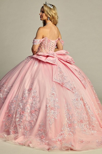 Off Shoulder Embroidered Floral App...