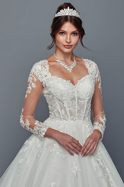 Sheer Long Sleeve Sweetheart A Line...