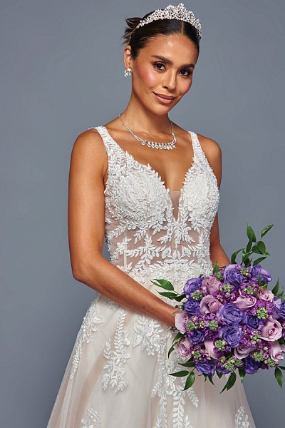 Veiled Plunging V Neckline A Line C...