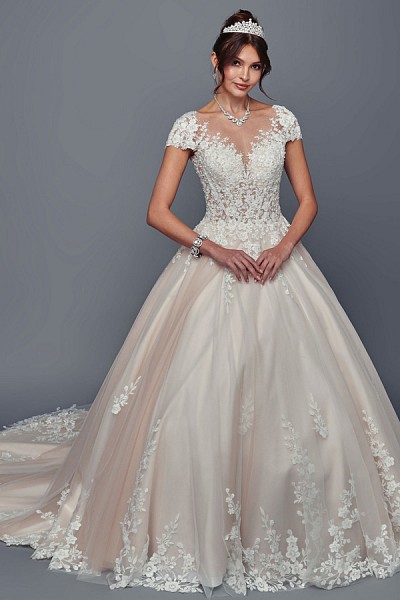 Cap Sleeve Illusion V Neck A Line C...