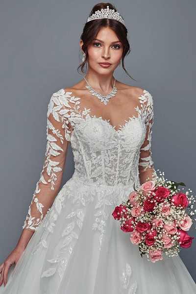 Sheer Long Sleeve Illusion Neckline...