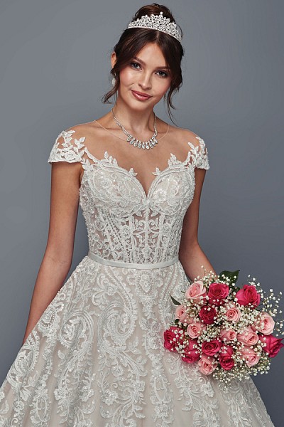 Cap Sleeve Lace Illusion Top A Line...