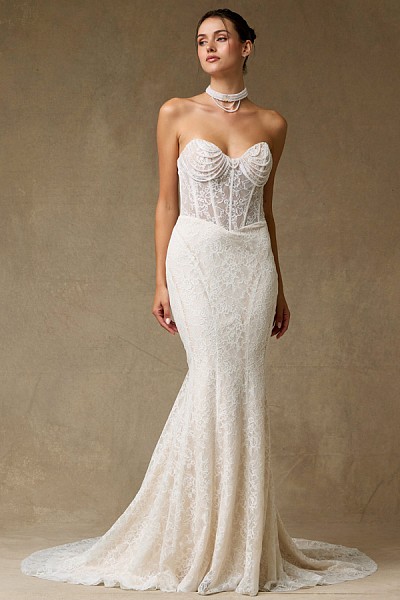 Strapless Sweetheart Lace Mermaid W...