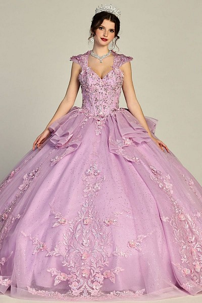 Cap Sleeve Sweetheart Neck 3D Appli...