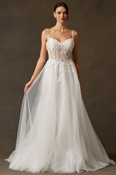 Ethereal A-Line Gown with 3D Appliq...