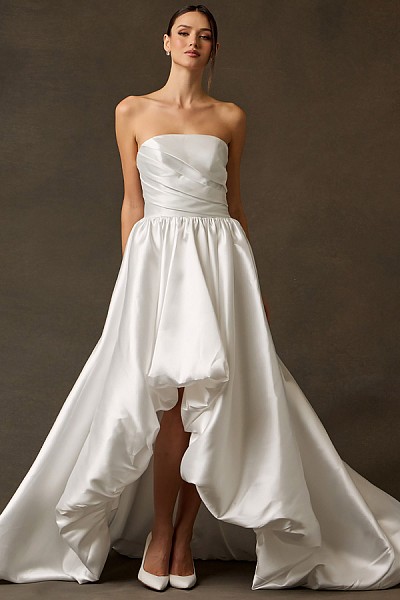 Strapless High-Low Mikado Gown with...