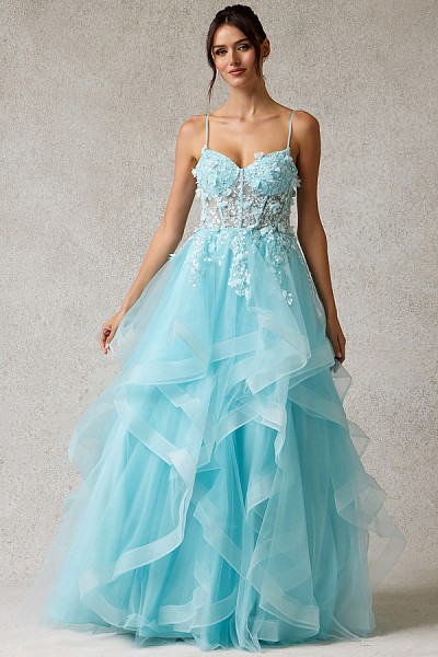 Whimsical Tiered Tulle Ballgown wit...