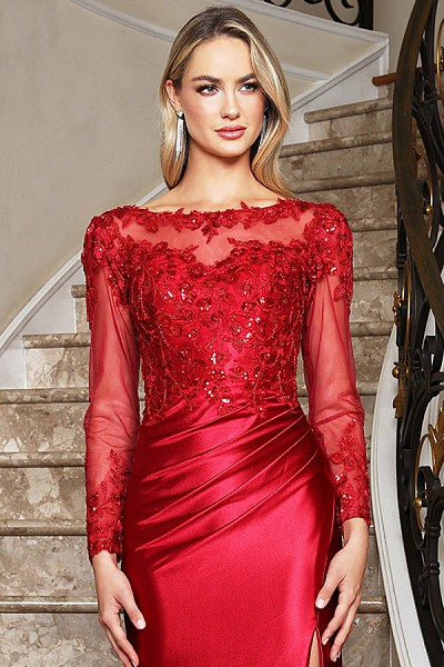 Sheer Long Sleeve Illusion Boat Nec...