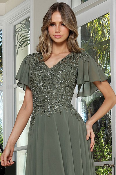 Flutter Sleeve Embroidered Chiffon ...