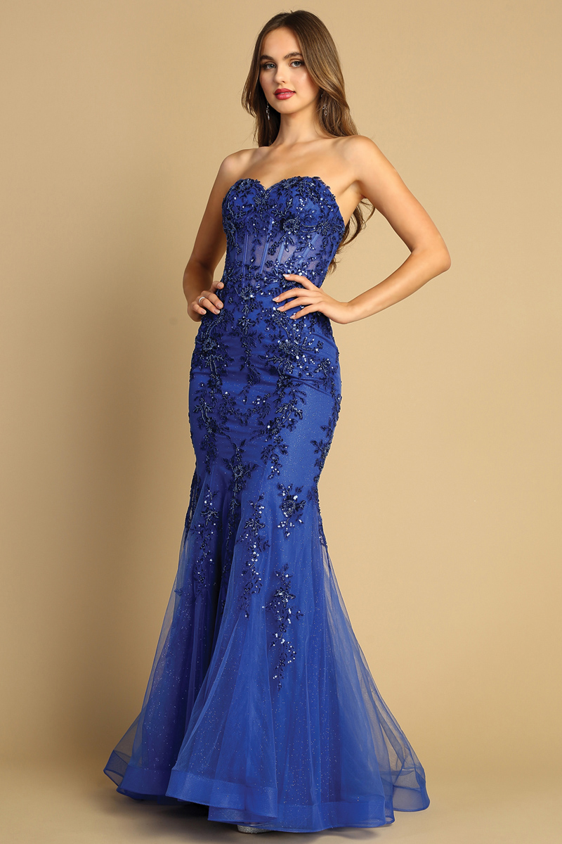 Strapless Sweetheart Lace Top Trumpet Gown