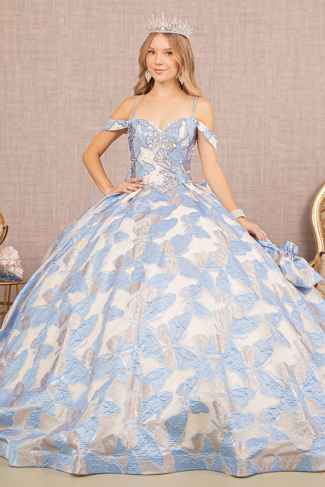 Ribbon Jewel Quinceanera Gown