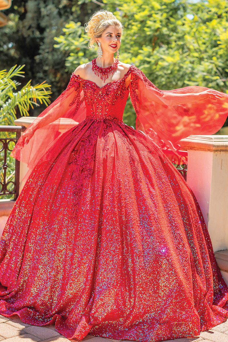 Cape Sleeve Scoop Neck Quinceanera Ball Gown