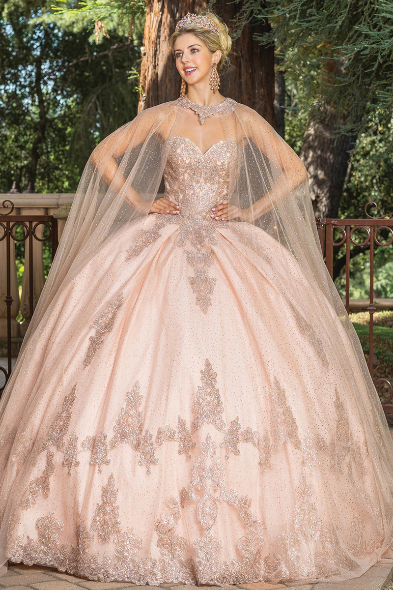 Mesh Cape Sweetheart Top Quinceanera Ball Gown