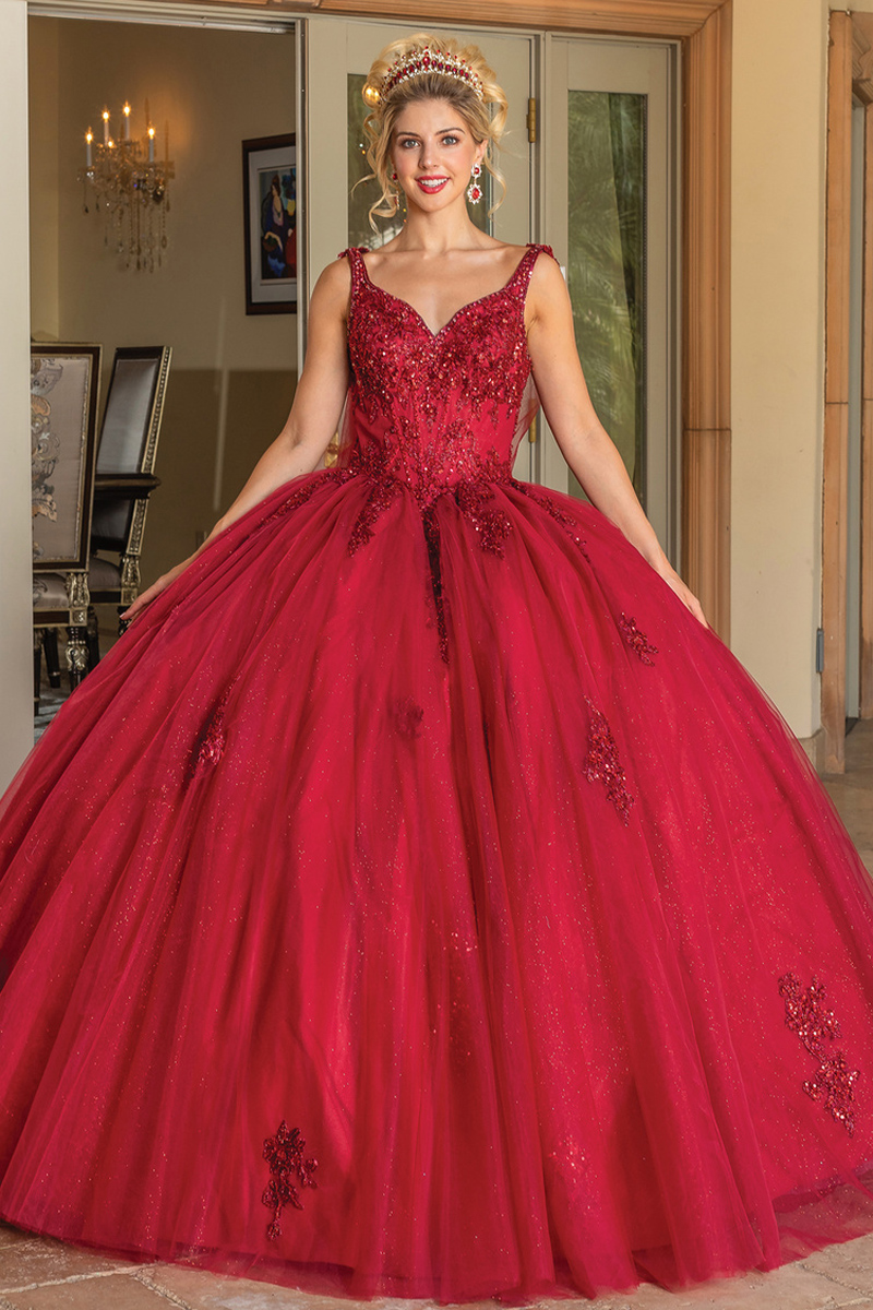 Shoulder Straps Embroidered Quinceanera Ball Gown