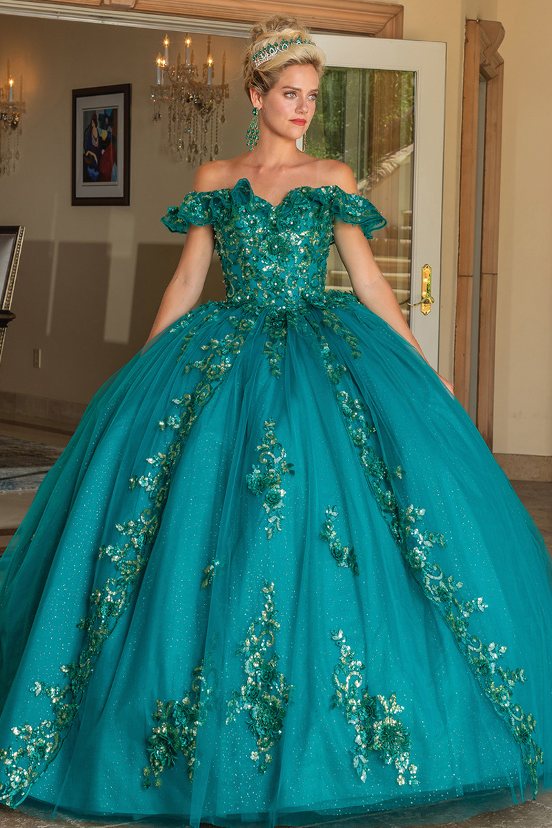 Off Shoulder Flap Top Embroidery Ball Gown/Quinceanera