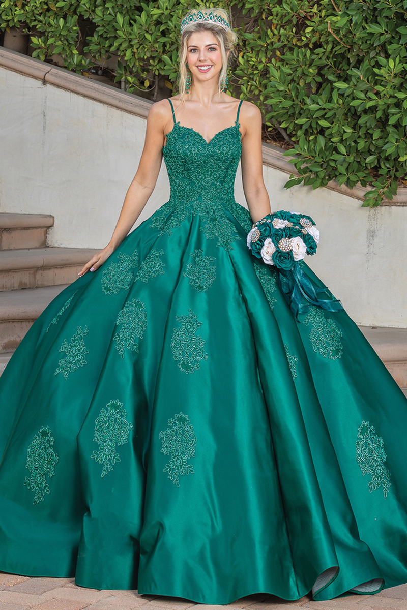 Lace Top Shoulder Straps Quinceanera Ball Gown